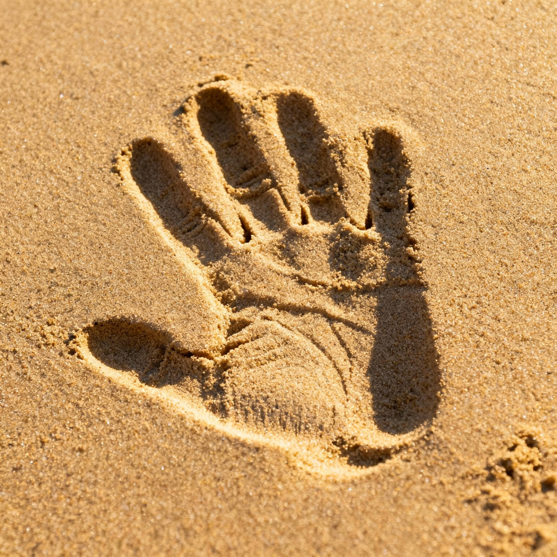 Hand print in sand